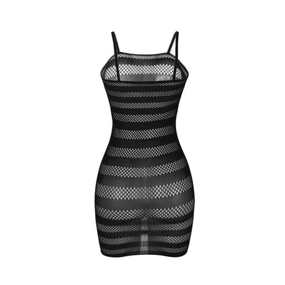 Vestido de rede Subblime com listras pretas, modelo ajustável.