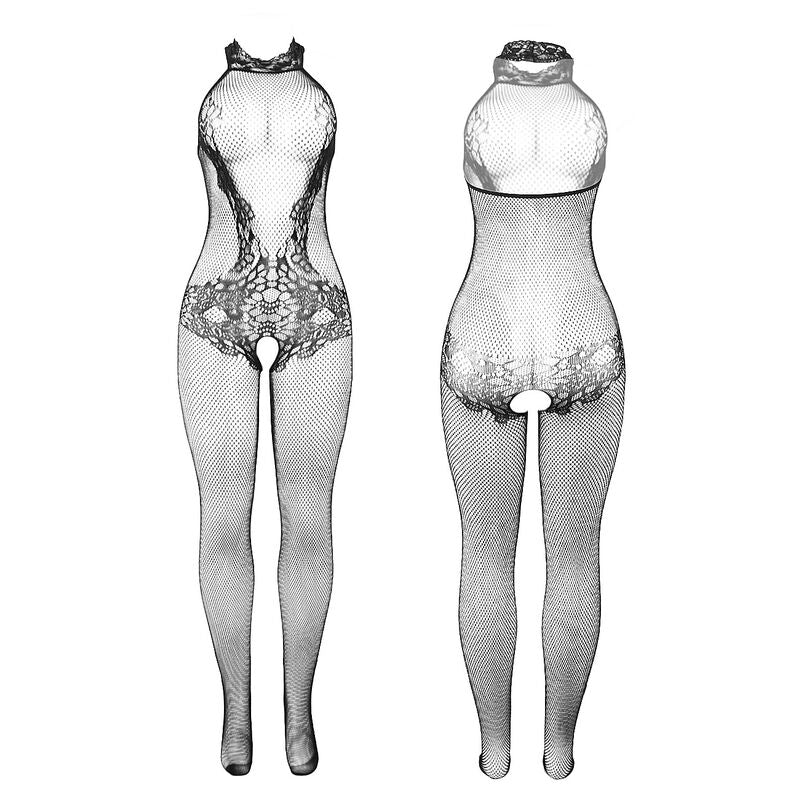 Subblime Bodystocking de Rede e Renda com Gola Alta e Sem Fundo.