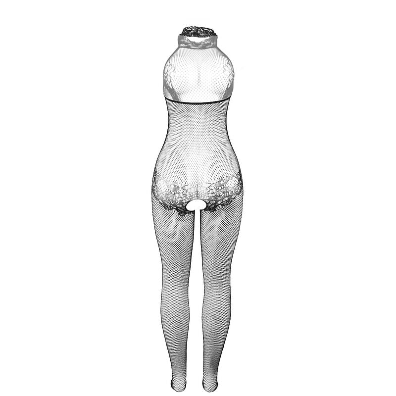 Subblime Bodystocking de Rede e Renda com Gola Alta e Sem Fundo.
