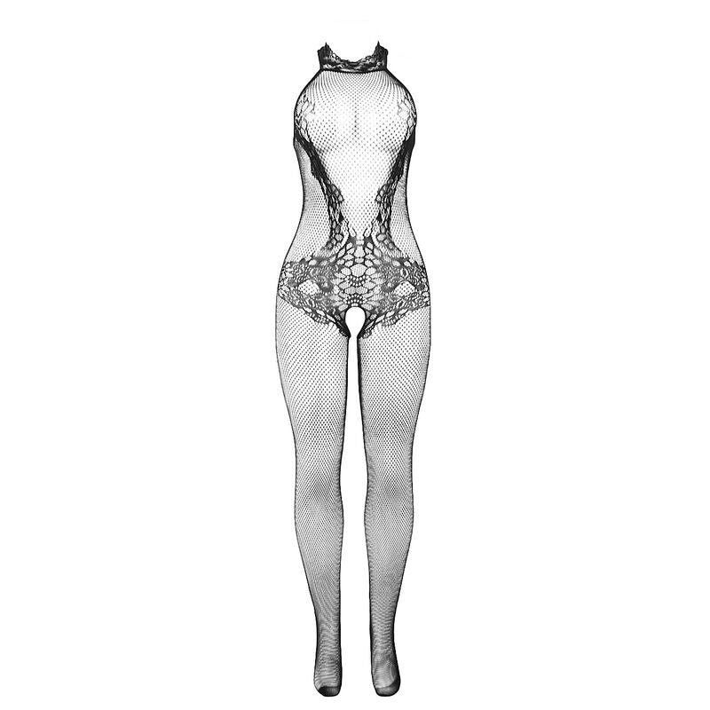 Subblime Bodystocking de Rede e Renda com Gola Alta e Sem Fundo.
