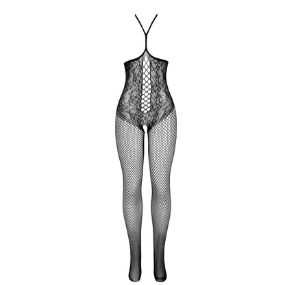 SUBBLIME Bodystocking de Rede Arrastão com Decote Halter Preto