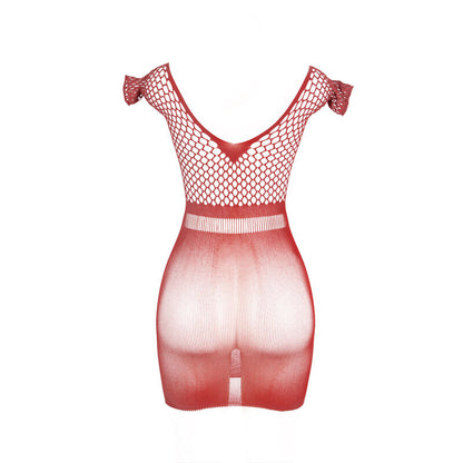 Vestido Curto de Crochê Vermelho SUBBLIME, mostrando o padrão vazado e a cor vibrante.