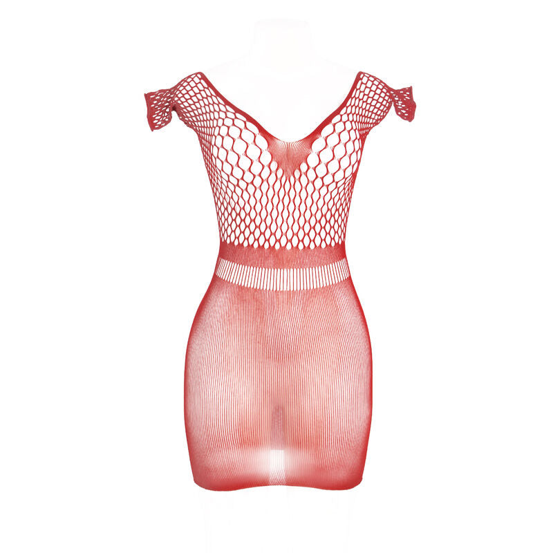 Vestido Curto de Crochê Vermelho SUBBLIME, mostrando o padrão vazado e a cor vibrante.