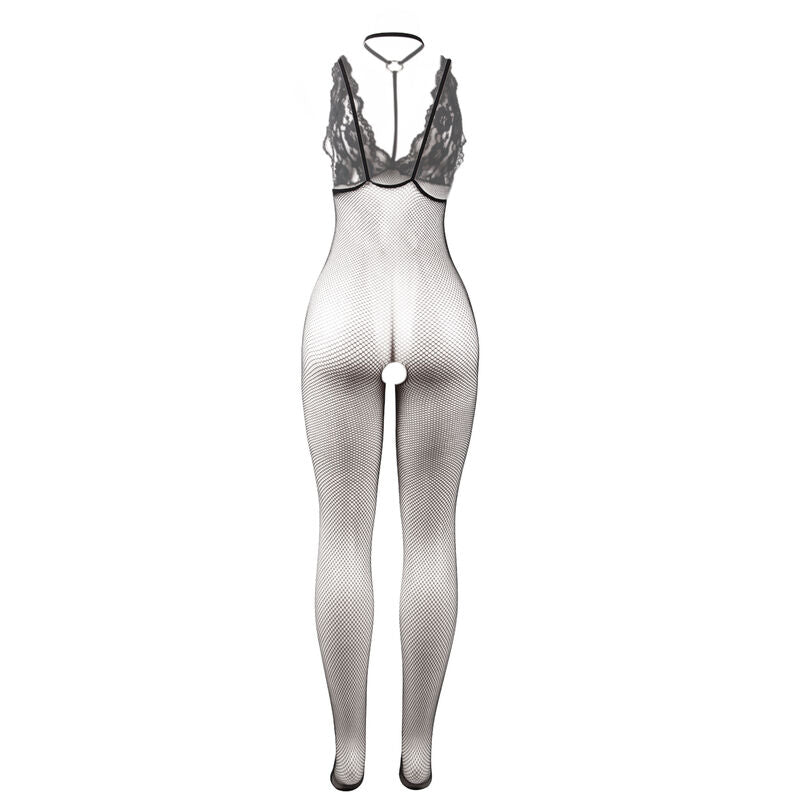 Subblime Bodystocking Rede Transparente Sem Costas Preto. Lingerie sensual e elegante de tamanho único.