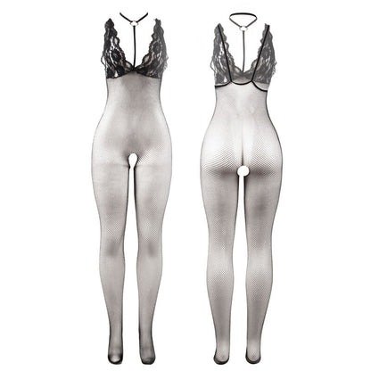 Subblime Bodystocking Rede Transparente Sem Costas Preto. Lingerie sensual e elegante de tamanho único.