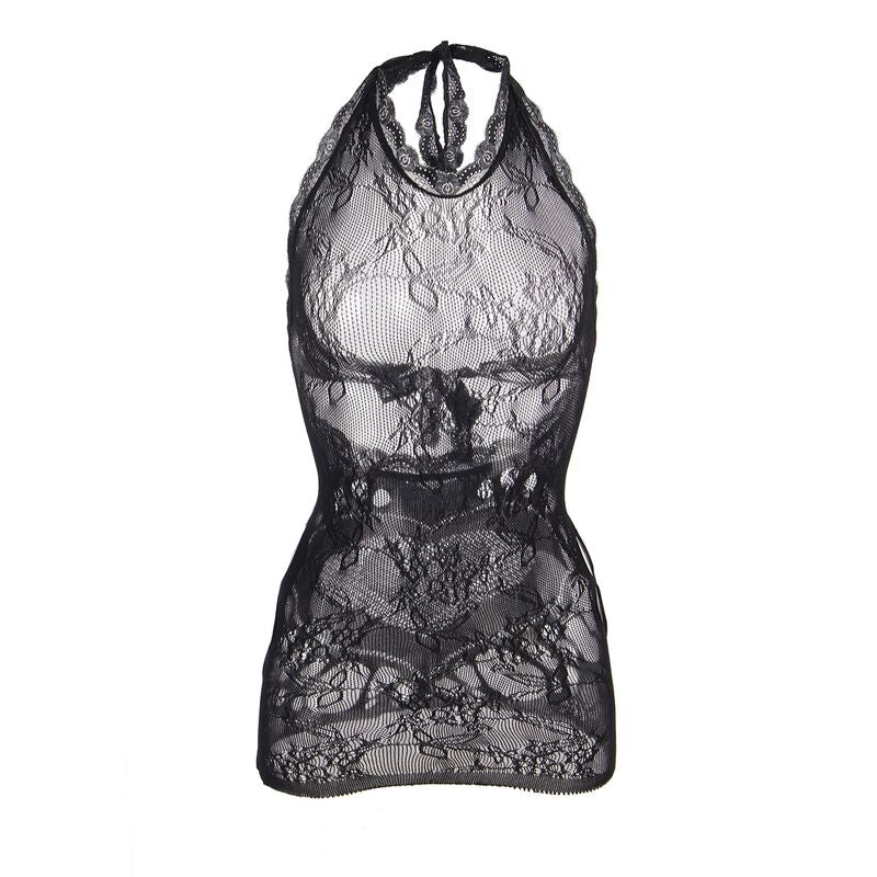 Vestido Curto de Rede SUBBLIME com detalhe de coração nas costas, preto