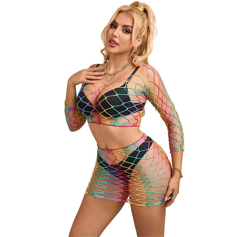 Conjunto Lingerie Subblime 2 Peças Renda Arco-Íris Manga Comprida, exibindo design e material