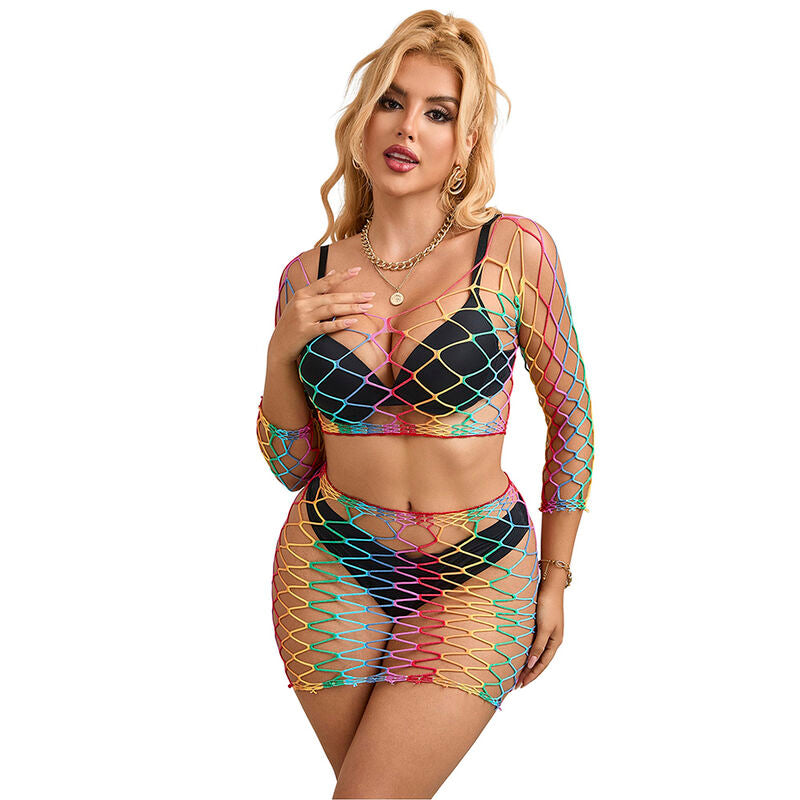 Conjunto Lingerie Subblime 2 Peças Renda Arco-Íris Manga Comprida, exibindo design e material