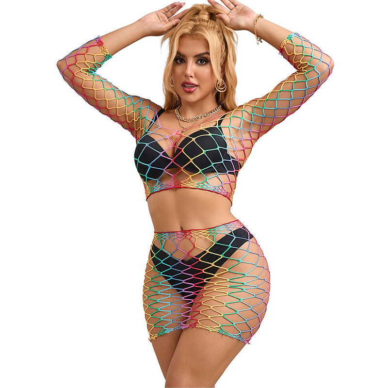 Conjunto Lingerie Subblime 2 Peças Renda Arco-Íris Manga Comprida, exibindo design e material