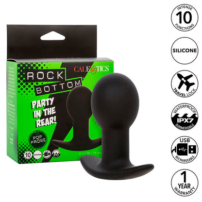 Plug Anal Vibratório Rock Bottom com 10 Funções de Silicone Preto