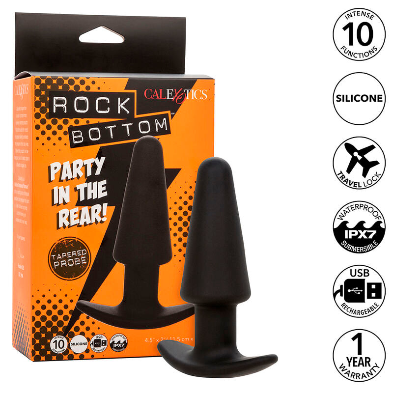 Plug Anal Cônico Rock Bottom com 10 Vibrações e Silicone Seguro