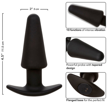 Plug Anal Cônico Rock Bottom com 10 Vibrações e Silicone Seguro