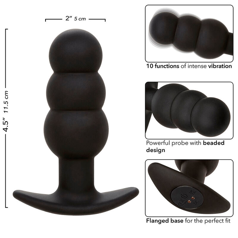 Plug Anal Vibratório com Esferas de Silicone Preto
