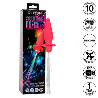 Plug Anal Vibratório Southern Lights com 10 Vibrações de Silicone Rosa