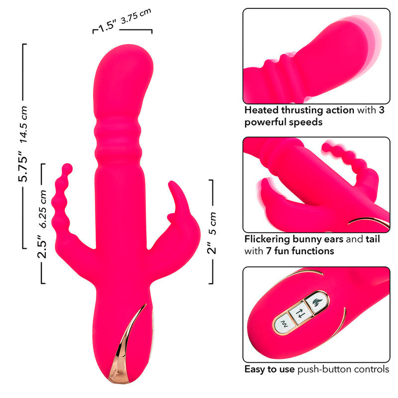 Vibrador Triplo Aquecido Estilo Coelho com Pulsação e Aquecimento