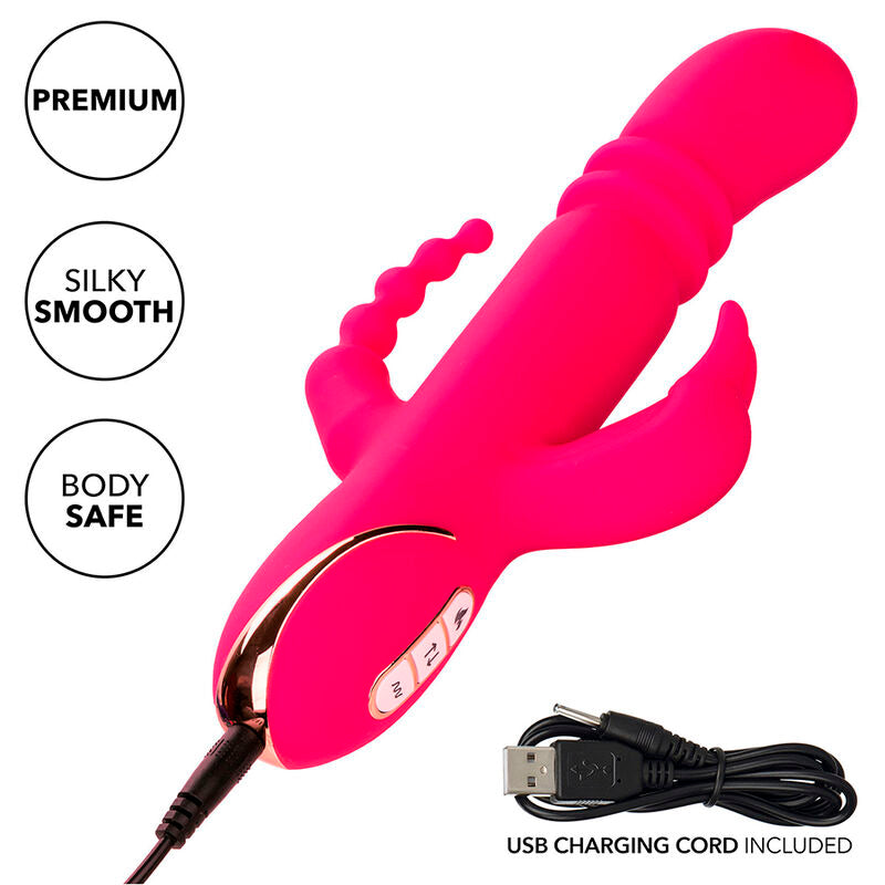 Vibrador Triplo Aquecido Estilo Coelho com Pulsação e Aquecimento