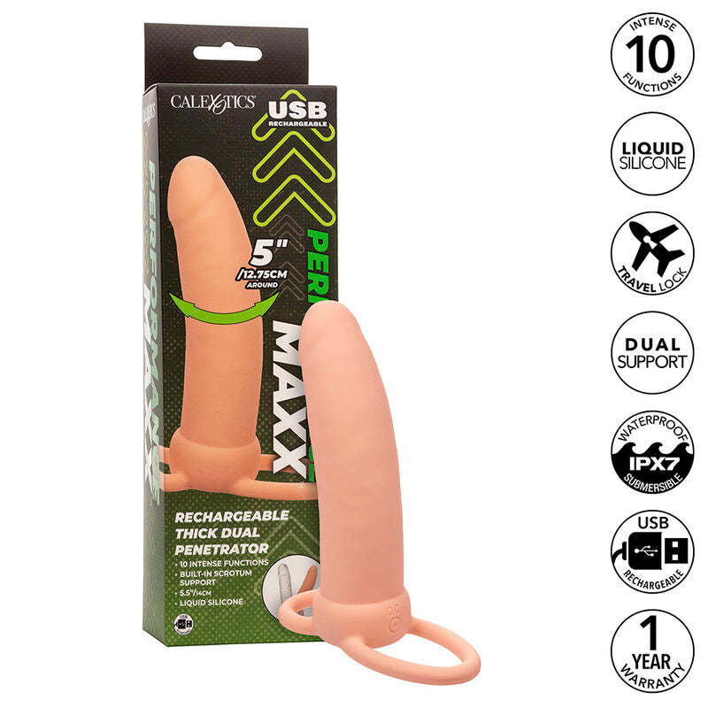 Vibrador Recarregável de Dupla Penetração Espesso com 10 Funções