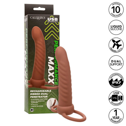 Vibrador de Dupla Penetração Nervurado Maxx com 10 Vibrações