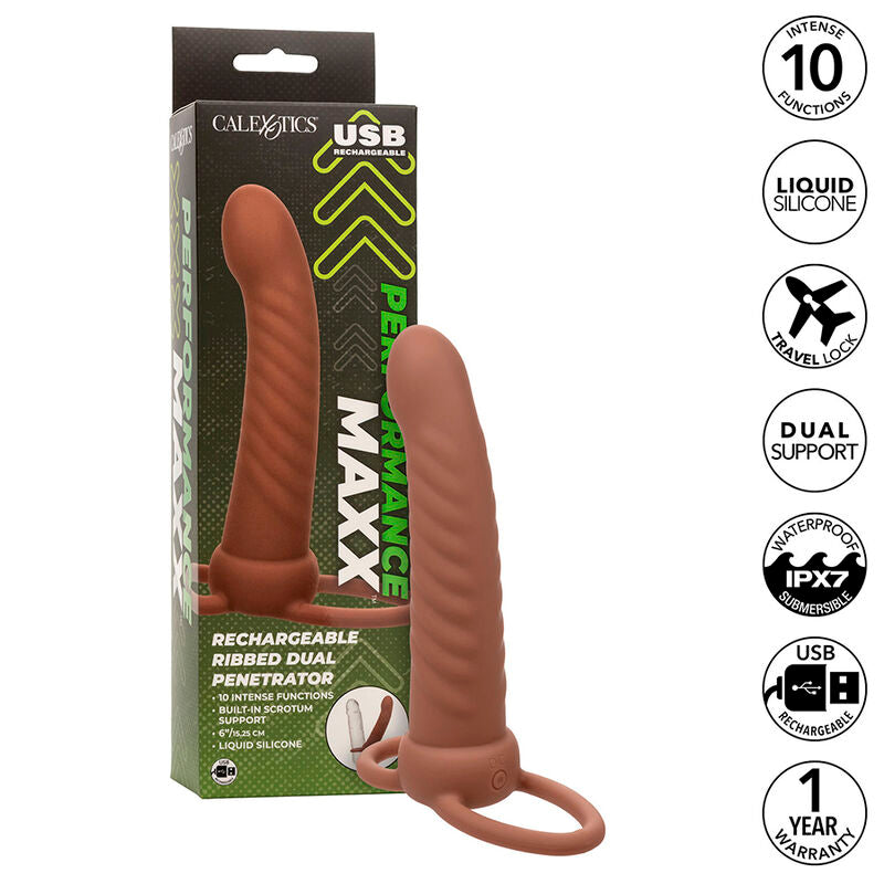 Vibrador de Dupla Penetração Nervurado Maxx com 10 Vibrações