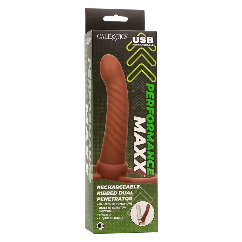 Vibrador de Dupla Penetração Nervurado Maxx com 10 Vibrações