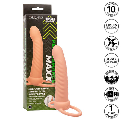 Vibrador de Dupla Penetração Ribbed Maxx com 10 Vibrações Recarregável