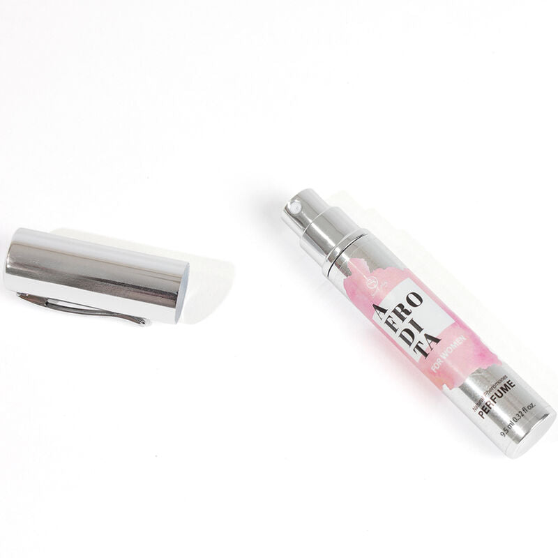 SECRETPLAY Perfume Feromonas Afrodita Spray Feminino 9.5ml, design compacto e elegante.