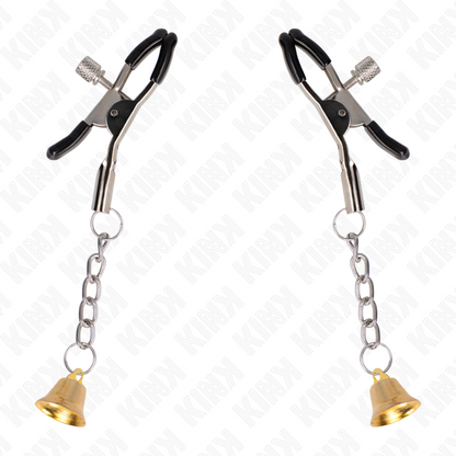 Close-up das Pinças para Mamilos KINK com Pingente Sino Dourado de 6 CM, destacando o design elegante e o sino.