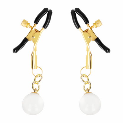 Pinças de mamilo KINK de vidro ouro 6 cm para estimulação BDSM.