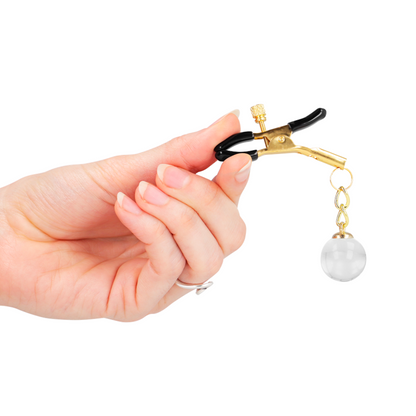 Pinças de mamilo KINK de vidro ouro 6 cm para estimulação BDSM.
