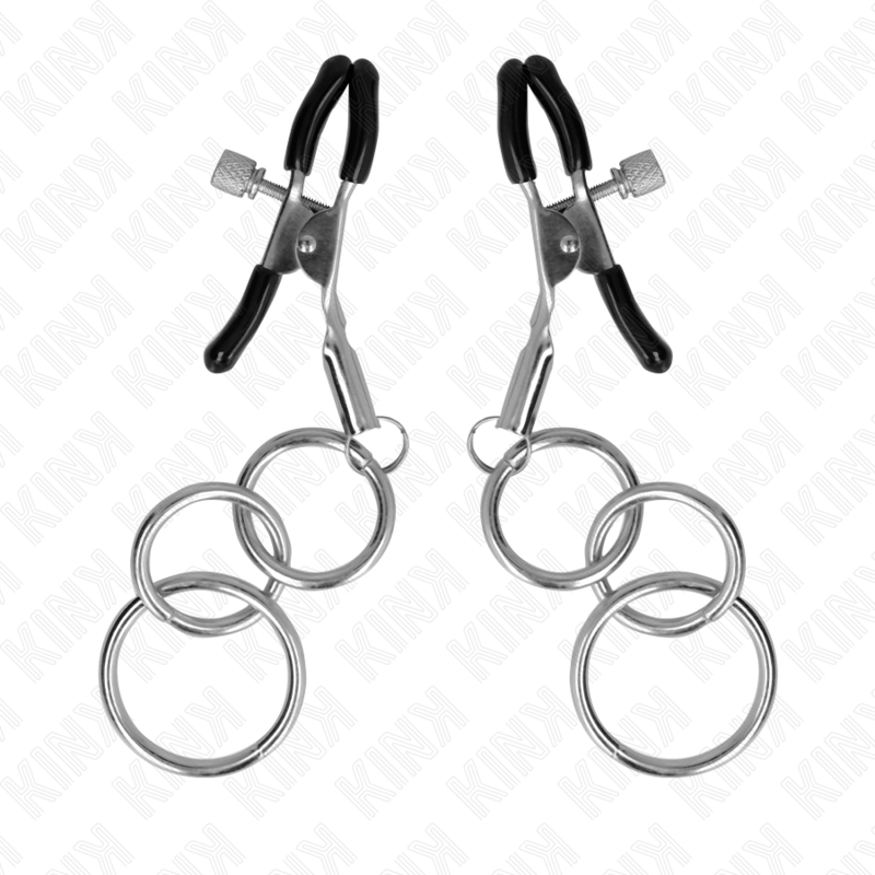 Close-up do KINK Grampo de Mamilo 3 O-Ring 6 CM mostrando seus anéis e acabamento metálico.
