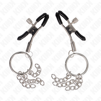 KINK Pinça para Mamilos O-Ring com Pequena Corrente Prata 6cm, detalhe do design e material.