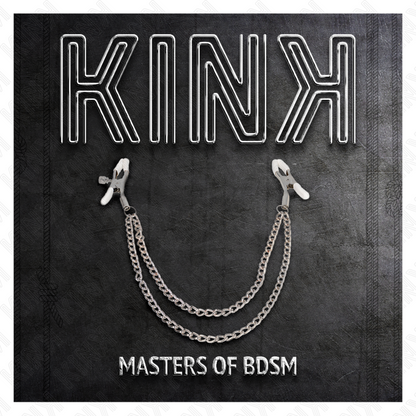 Close-up das Pinças para Mamilos KINK com 2 Correntes Finas Prata, detalhando o design e material.