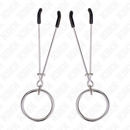 Close-up das Pinças Finas para Mamilos KINK com O-Ring 7 CM para estimulação sensorial BDSM.