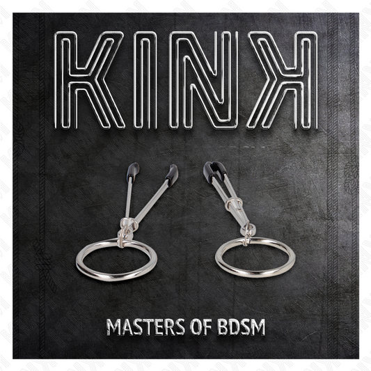 Close-up das Pinças Finas para Mamilos KINK com O-Ring 7 CM para estimulação sensorial BDSM.