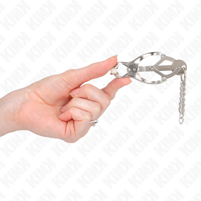 KINK Pinças de Mamilo Trevo Japonês com Pequenas Correntes Prata, para estimulação BDSM.
