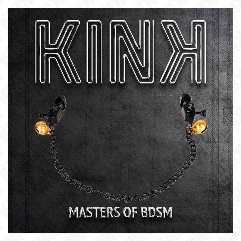 Detalhe das Pinças para Mamilos KINK com cadeia plana e sino prateado de 30cm, mostrando o design e acabamento em metal.
