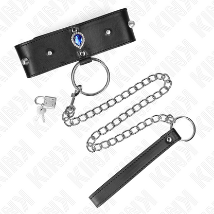 KINK Colar BDSM com Alça e Diamantes Azuis, ajustável para controle e estilo.