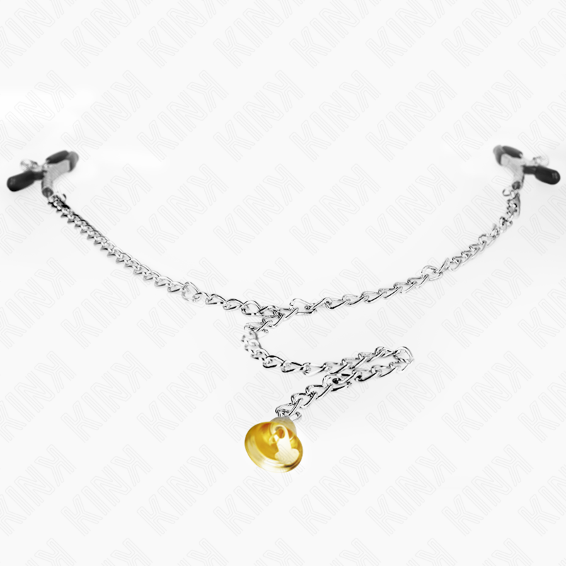 KINK Pinças de Corrente com Pingente de Chifre de 30cm para estimulação de mamilos BDSM