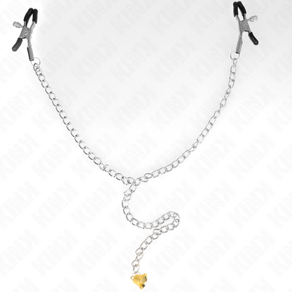 KINK Pinças de Corrente com Pingente de Chifre de 30cm para estimulação de mamilos BDSM