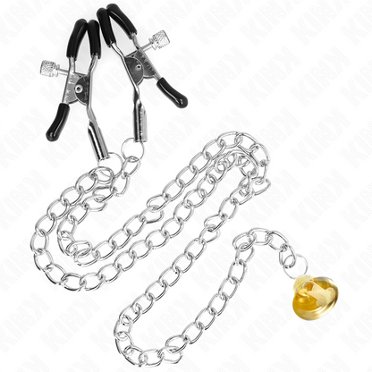KINK Pinças de Corrente com Pingente de Chifre de 30cm para estimulação de mamilos BDSM