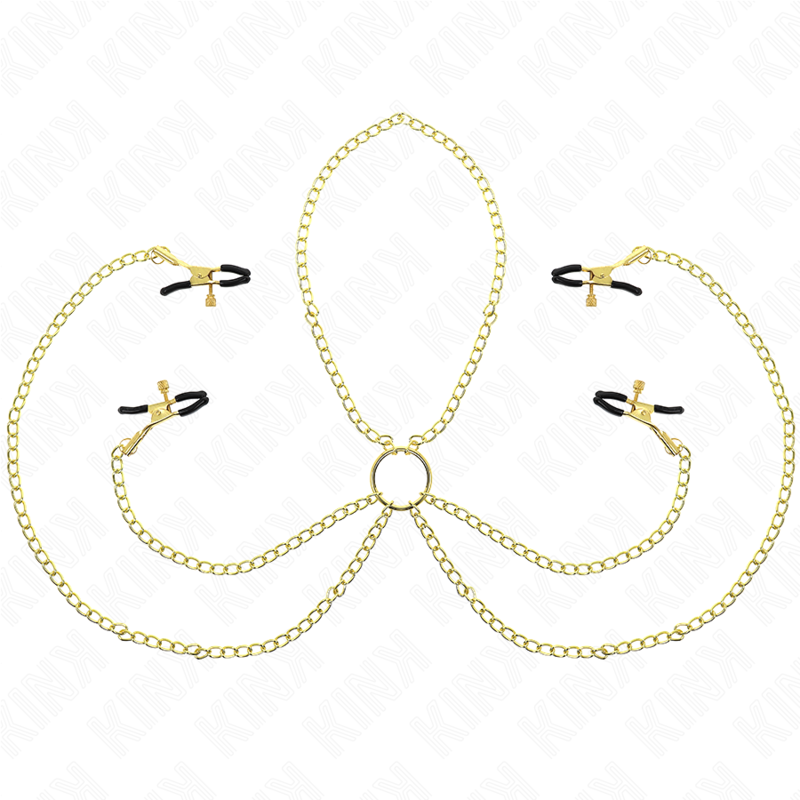 KINK 4 Pinças de Bico e Clitórito Ajustáveis Ouro para estimulação BDSM.