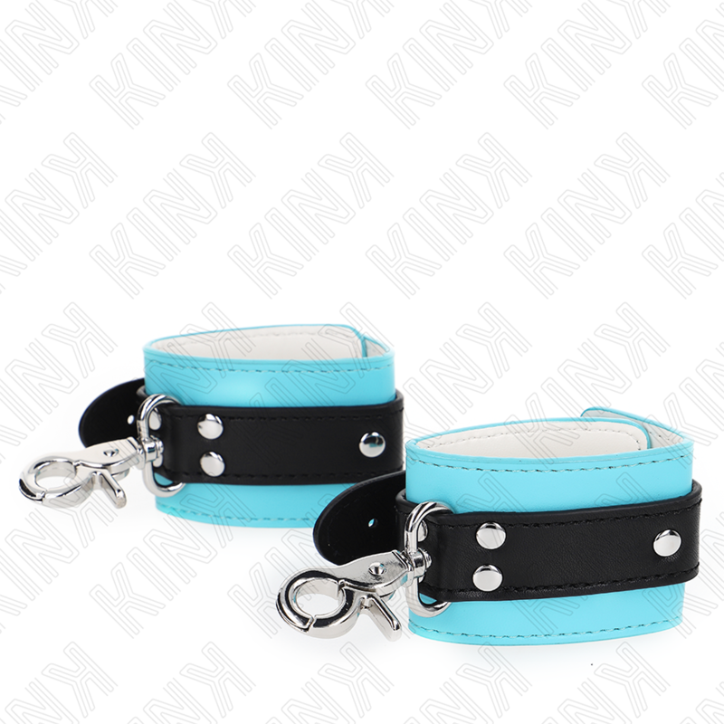Close-up das Algemas de Pulso Fecháveis KINK Premium Preto/Azul Ajustáveis, mostrando o material e fecho