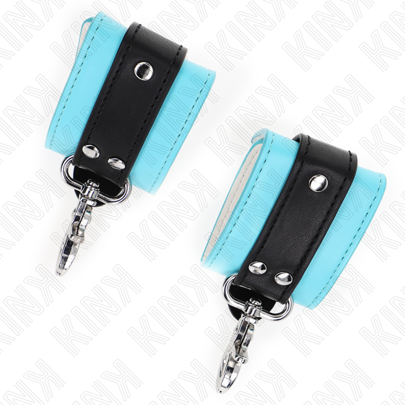 Close-up das Algemas de Pulso Fecháveis KINK Premium Preto/Azul Ajustáveis, mostrando o material e fecho