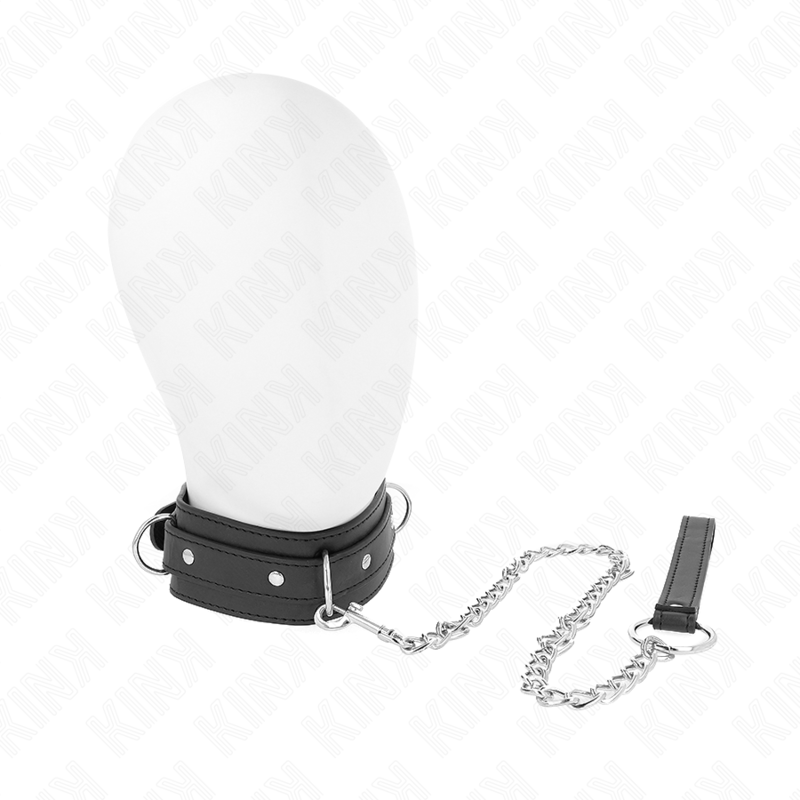 KINK Colar com Trela BDSM Ajustável 3 Anéis 65cm, detalhe do design e materiais