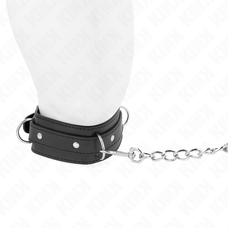 KINK Colar com Trela BDSM Ajustável 3 Anéis 65cm, detalhe do design e materiais