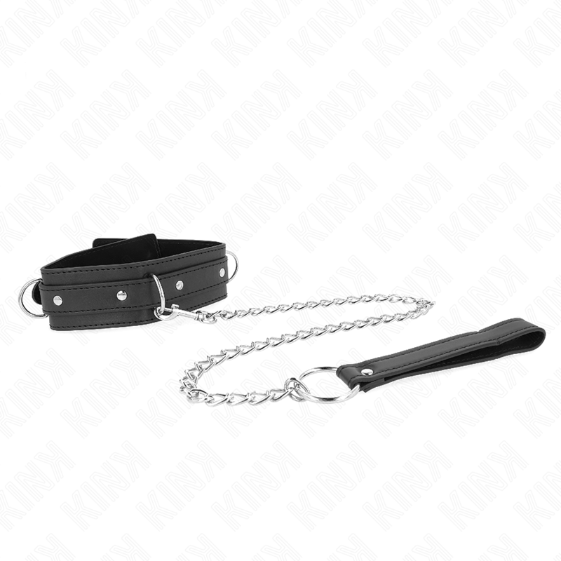 KINK Colar com Trela BDSM Ajustável 3 Anéis 65cm, detalhe do design e materiais
