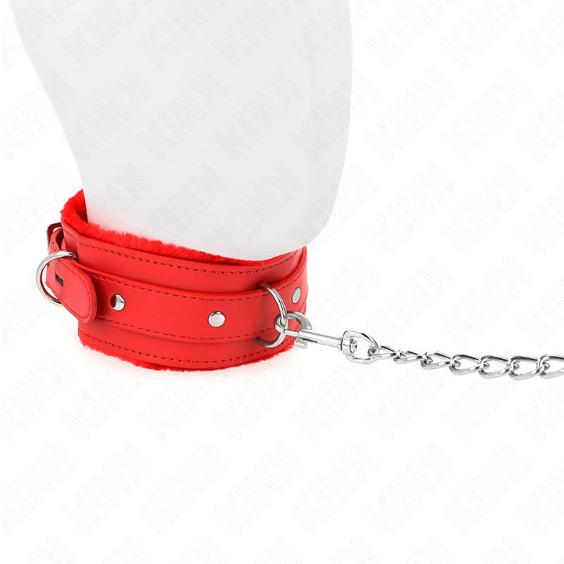 KINK Colar com Trela de Restrição Vermelho, detalhe do material e fecho ajustável.