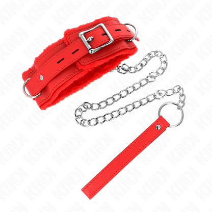 KINK Colar com Trela de Restrição Vermelho, detalhe do material e fecho ajustável.