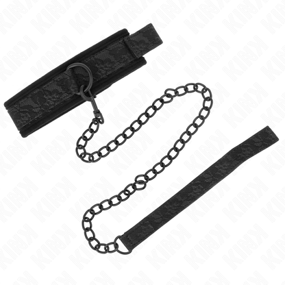 Colar KINK Básico com Trela Ajustável para BDSM, exibindo materiais premium e design elegante.