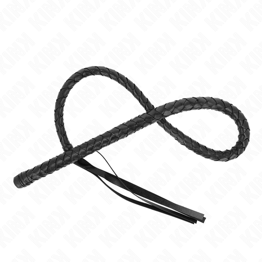 KINK Chicote Longo com Contas 110cm para BDSM, detalhe das contas e punho.